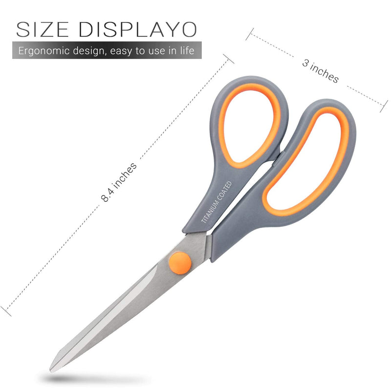  [AUSTRALIA] - Scissors 8" Multipurpose Scissors Titanium Coated Sturdy Sharp Scissors Right/Left Handed Comfort-Grip Handles for Office Home School Sewing Fabric Craft Supplies Gray