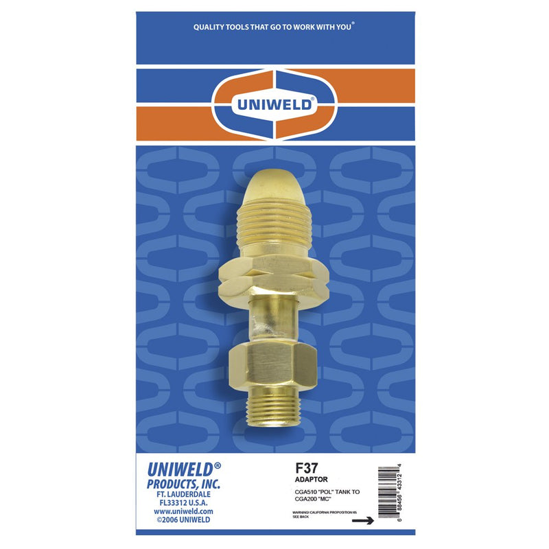  [AUSTRALIA] - Uniweld F37 Brass Adaptor from CGA510"POL" Tank to CGA200"MC" Regulator