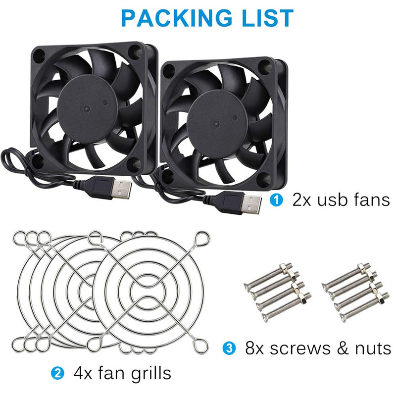  [AUSTRALIA] - GDSTIME 2-Pack 60mm x 15mm USB Fan 5V Brushless DC Cooling Fans for PC Computer Case Cooler Raspberry Pi Radiator Ventilation 60x60x15mm