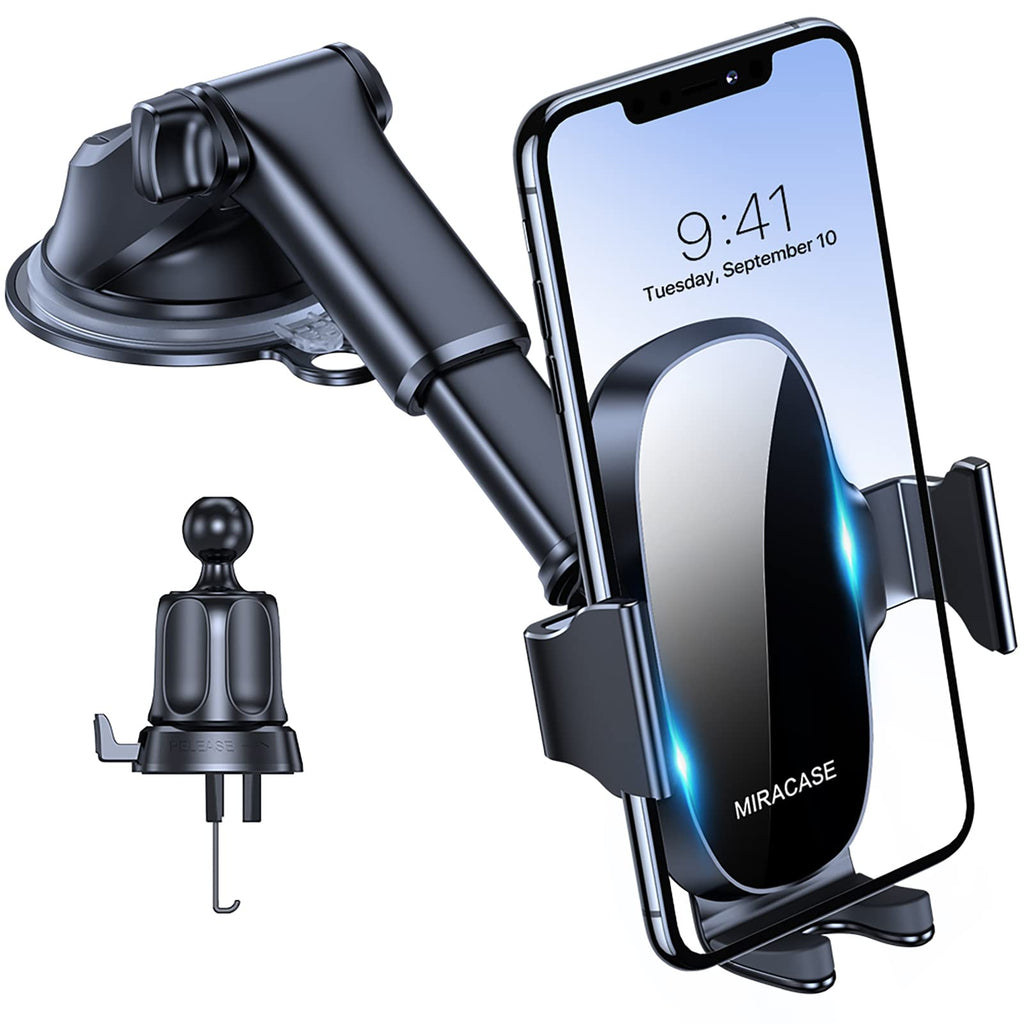 [AUSTRALIA] - Miracase 3-in-1 Cell Phone Holder for Car, Universal Car Phone Holder Mount for Dashboard Air Vent Windshield Compatible with iPhone 14 Series/iPhone 13 Series/iPhone 12/Samsung and All Phones Black