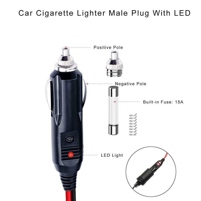  [AUSTRALIA] - SPARKING 5FT SAE to Male Cigarette Lighter Male Plug Cable Adapter with SAE Quick Release Connector 16 AWG Extension Cable with LED Lights, 15A Fuse