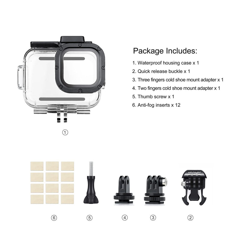  [AUSTRALIA] - SOONSUN Waterproof Housing Case for GoPro Hero 8 Black, Built-in Dual Cold Shoe Slots and Includes 2 Clod Shoe Mount Adapters, 196 Ft Underwater Protective Diving Housing Case for GoPro Hero8 Black Waterproof Housing for HERO8 Black