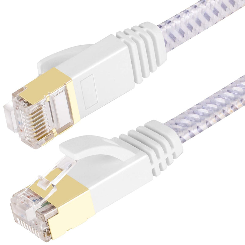 [AUSTRALIA] - Cat 7 Ethernet Cable, CableGeeker Nylon Braided Shielded Ethernet Cable 10ft - Flat RJ45 Network LAN Cord Support 10Gbps 600Mhz - Compatible with Cat5/Cat6 Network - White White 10ft
