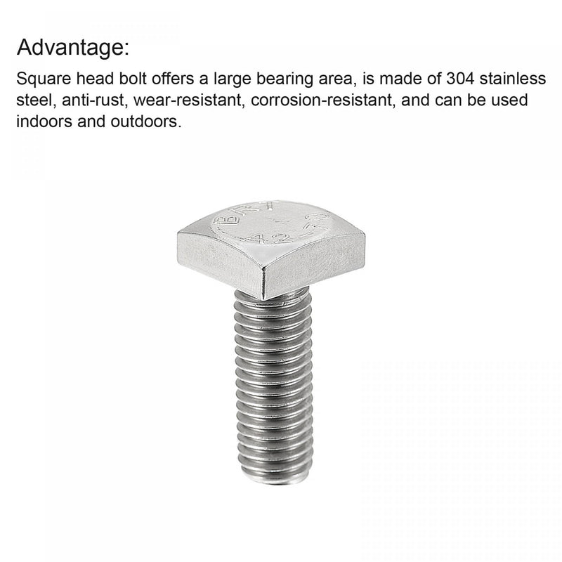  [AUSTRALIA] - uxcell Square Head Bolt, M10x25mm Fully Thread 304 Stainless Steel Grade C Square Machine Screw