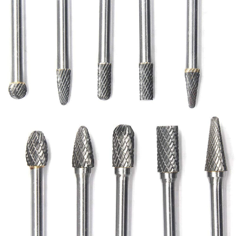 Carbide Burr Set JESTUOUS 1/4 Inch Shank Diameter Double Cut Solid Tungsten Cutting Burrs Rotary Files Bits for Die Grinder Metal Grinding Woodworking Drilling Carving,10pcs - LeoForward Australia