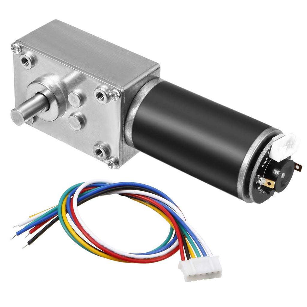  [AUSTRALIA] - uxcell DC 12V 37RPM 12Kg.cm Self-Locking Worm Gear Motor with Encoder and Cable High Torque Speed Reduction Motor