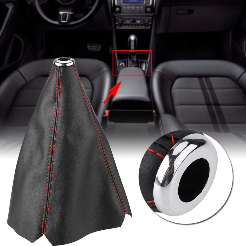  [AUSTRALIA] - Universal Pu Leather Gear Stick Cover Auto Manual Gear Shifter Gaiter Boot Red Stitch Black Shift Cover Gear Stick Dust Cover Shifter Boot