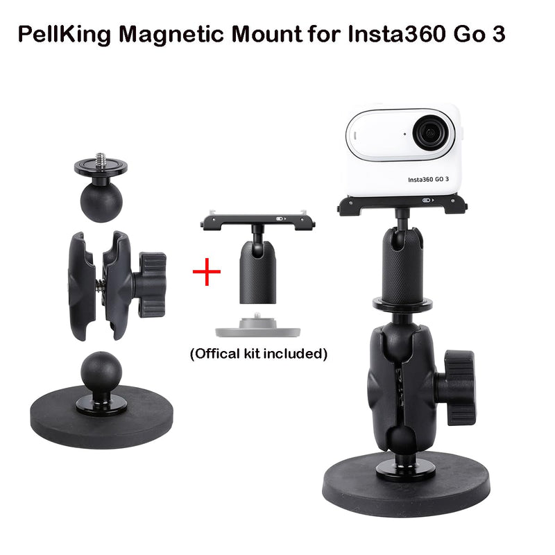  [AUSTRALIA] - PellKing Magnetic Car Camera Mount for Insta360 Go 3,X3/X2,360 Degree Rotation Ball Head Powerful Magnetic Camera Mount with Universal Phone Holder,Compatible with GoPro 11/10/9,iPhone,Samsung