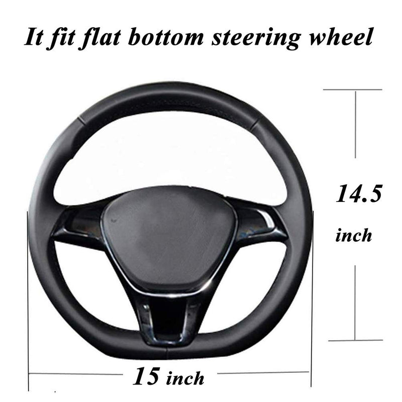  [AUSTRALIA] - Flat Bottom Steering Wheel Cover - Genuine Leather Black Red Line D Shaped Sport D Cut for Women Men Universal 15 inch Breathable Massage Better Grip 106D Red Black with red line
