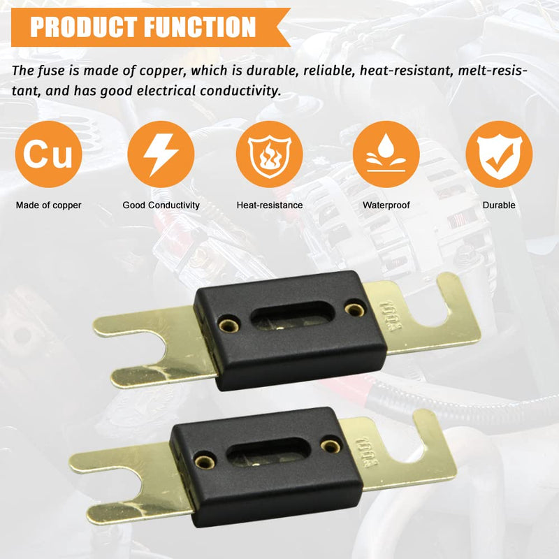  [AUSTRALIA] - ANL Fuse 100A 100 Amp for Car Vehicle Marine Audio Video System Gold 2 Pack (100 Amp)