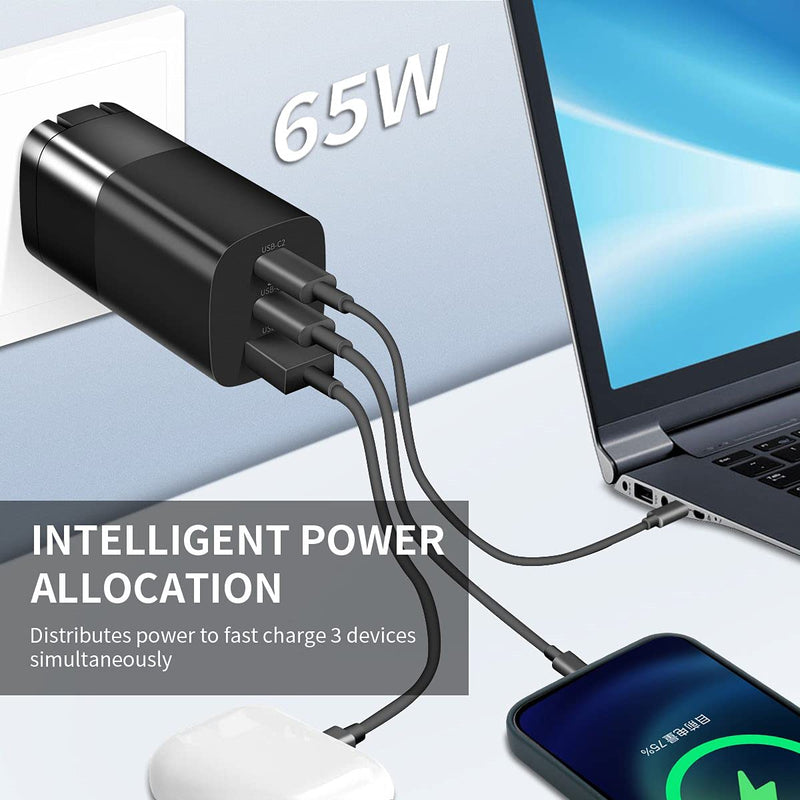  [AUSTRALIA] - Sisyphy Dual USB C Charger, [UL Listed] 65W & 45W 3 Port PD3.0 QC3.0 [GaN Tech], Wall Adapter Power PD, Compatible for iPhone 12, Galaxy S21 Note20 Ultra, Surface, MacBook, USBC Laptopsand Phones Black