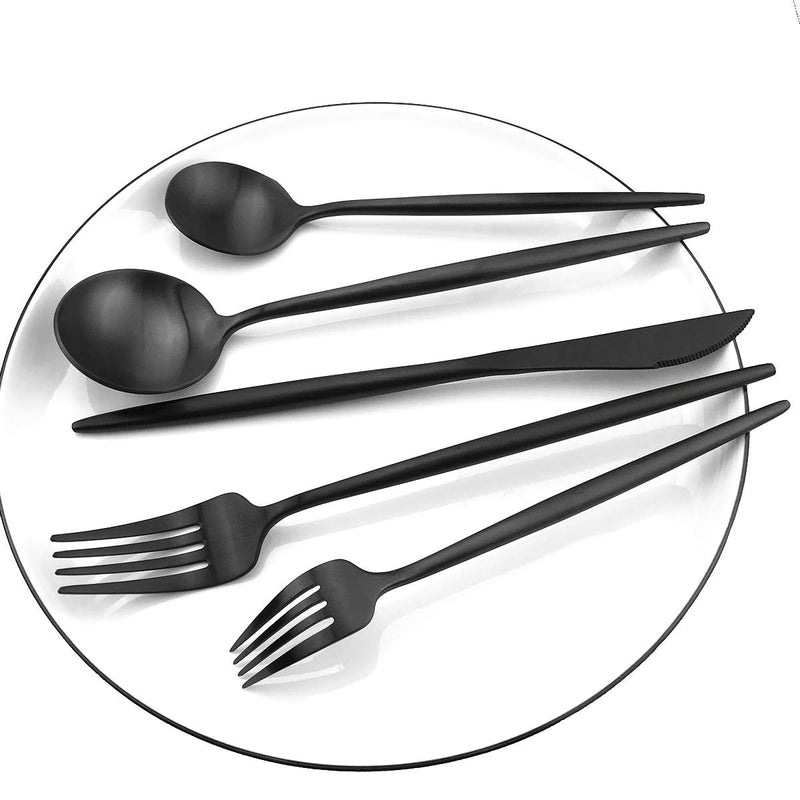  [AUSTRALIA] - Gugrida Black Flatware, Royal 5 Piece Luxury Matte Finish 18/10 Stainless Steel Tableware Sets for 1 Including Forks Spoons Knives, Camping Silverware Travel Utensils Set Cutlery (Black) Service for 1