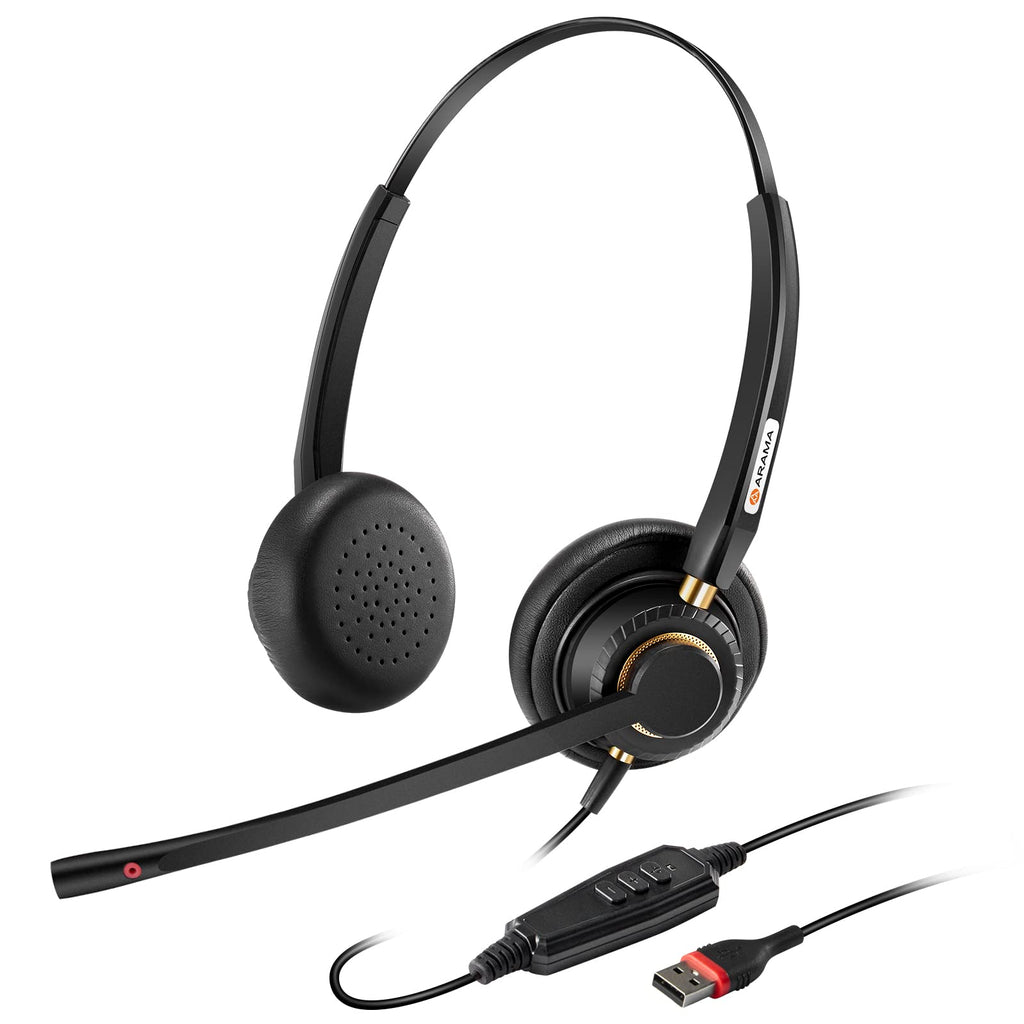  [AUSTRALIA] - Arama USB Headset with Microphone for PC Laptop,Stereo Computer Headphones with Microphone Noise Canceling & Volume Control，Wired Office Call Center Headset for Boom Skype Webinars