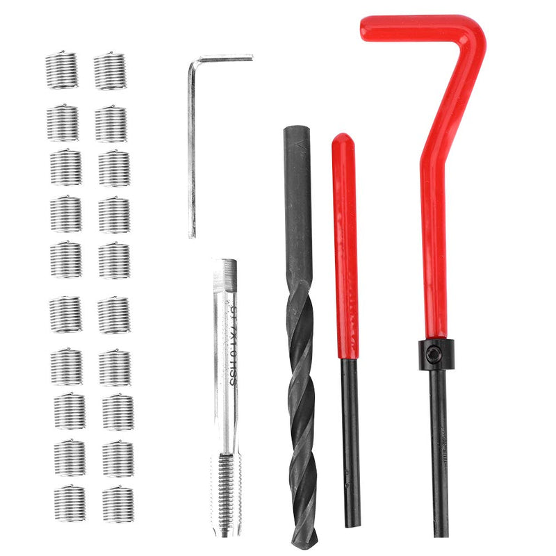  [AUSTRALIA] - 25Pcs Thread Repair Kit M7 x 1 Thread Inserts Stainless Steel Twisted Drill Wrench Threaded Insert Tap Insertion Tool for Auto Parts