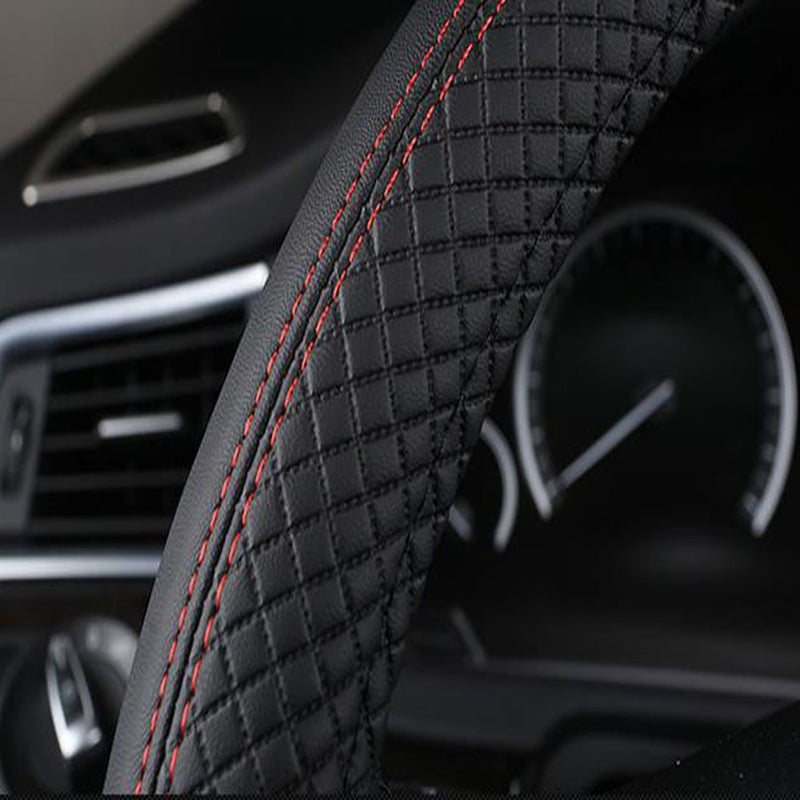 SHIAWASENA Car Steering Wheel Cover, Leather, Universal 15 Inch Fit, Anti-Slip & Odor-Free (Black&Bright Red) Black&Bright Red - LeoForward Australia
