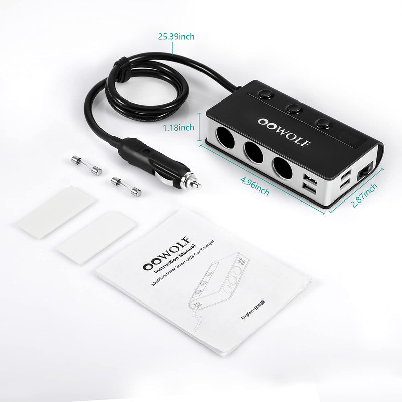  [AUSTRALIA] - OOWOLF Cigarette Lighter Adapter Quick Charge 3.0 180W 12V/24V 3-Socket Power Splitter 4 USB Ports Car Power Adapter Car Splitter for GPS, Dash Cam, Sat Nav, Phone, Tablet, etc Gray