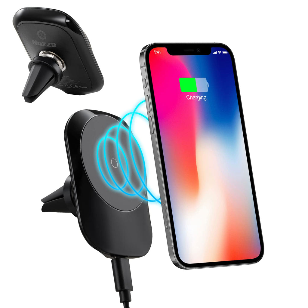  [AUSTRALIA] - Nozza Magnetic car Fast Wireless Charger Mount for MagSafe iPhone 13/13 mini/13 Pro/13 Pro Max/12 Series, 15W Fast Charging Air Vent Phone Holder Stand（Black） Vent clip Black