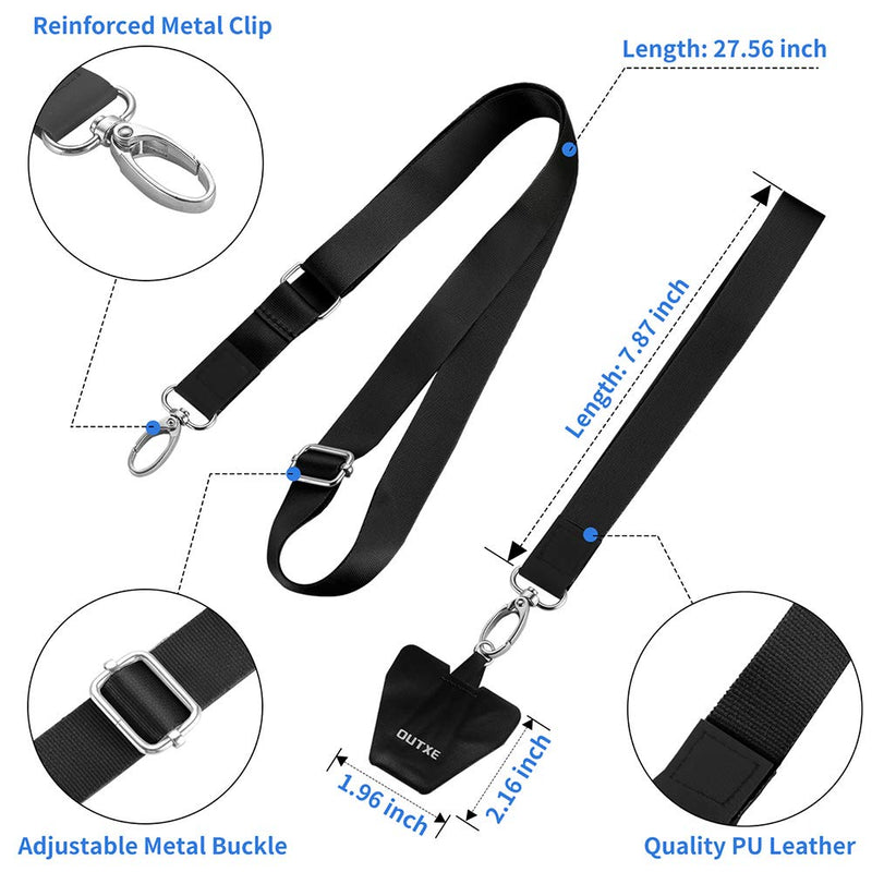 OUTXE Phone Lanyard - 4× Pads, 1× Adjustable Neck Strap, 1× Wrist Strap, Nylon Phone Lanyard Compatible with All Smartphone #1-Black - LeoForward Australia