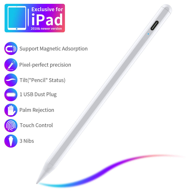  [AUSTRALIA] - Stylus Pen for ipad,with Palm Rejection,Tilt,Magnetic Function, Active Pencil Compatible with (2018-2021) Apple iPad Pro (11/12.9 Inch) iPad 6th/7th/8th/9th Gen,iPad Mini 5th Gen,iPad Air 3rd/4rd Gen white