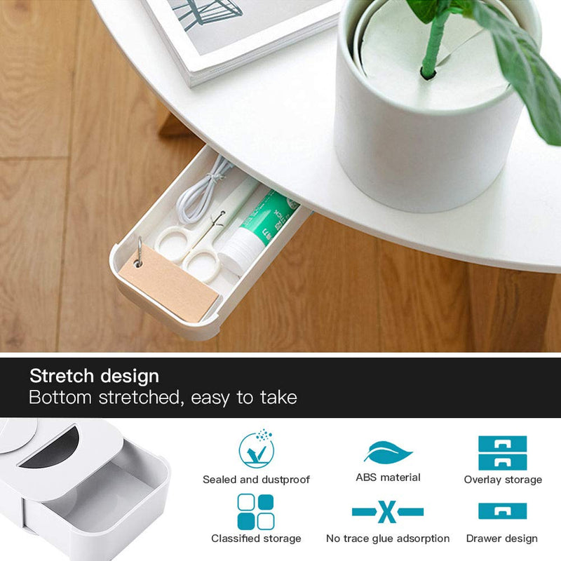 Under Desk Drawer, 3 Pcs Desk Drawer, White Self-Stick Under Desk Storage, Pop-up Hiding Tray Drawer Organizer for Pens Pencils Phones Paperclips, Mini Desk Organizer for Office, School, Home - LeoForward Australia