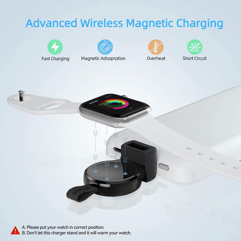  [AUSTRALIA] - NEWDERY Charger for Apple Watch Portable iWatch USB Wireless Charger, Travel Cordless Charger with Light Weight Magnetic Quick Charge for Apple Watch Series 7 6 5 4 3 2 1 SE (Black) Black