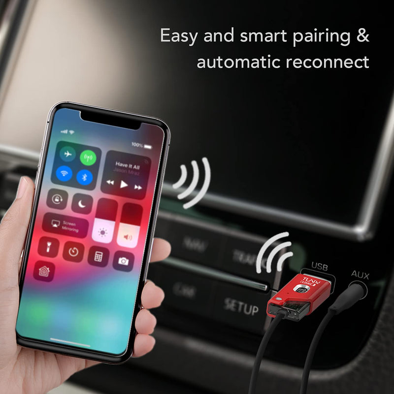 TUNAI Firefly Chat LDAC Bluetooth Adapter - Hifi Wireless Bluetooth 5.0 Receiver with USB DAC 3.5mm AUX for Car/ Home Stereo Music Streaming & Hands-Free Calls - Auto On, No charging needed (Red) Red - LeoForward Australia