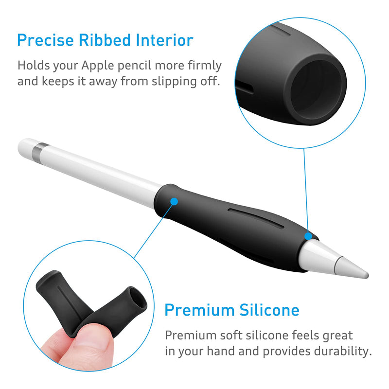 Fintie Silicone Grip Holder for Apple Pencil 1st 2nd Gen, Protective Skin Sleeve Case Accessories Compatible with Apple Pencil 1 2, iPad 10.2, iPad 6th Gen, iPad Pro 10.5, iPad Pro 11/12.9, Black - LeoForward Australia