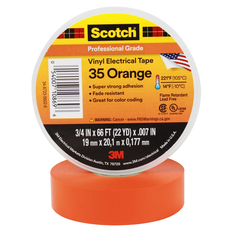  [AUSTRALIA] - 3M Safety 35-3/4X66FT-OR Scotch Vinyl Color Coding Electrical Tape 35, 3/4 in X 66 FT, Orange, 10 Carton, 100 Rolls/CASE, 66'