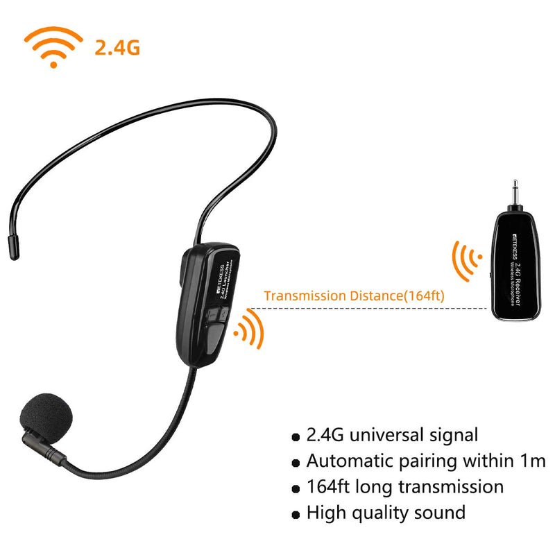  [AUSTRALIA] - Retekess TT123 Wireless Microphone Headset,2.4G Wireless Headset Mic System,164ft,Headset and Handheld 2 in 1,for Voice Amplifier,Window Speaker,PA System,Yoga Fitness(Incompatible Phone,Laptop)