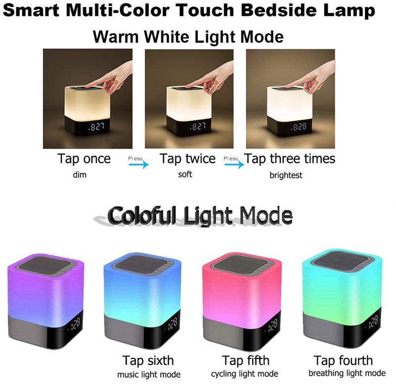  [AUSTRALIA] - Night Light Bluetooth Speaker, Touch Sensor Control Multi-Color Change Bedside Lamp, Alarm Clock Digital Time MP3 Player Bluetooth Speaker,TF Card/Micro SD/AUX Support