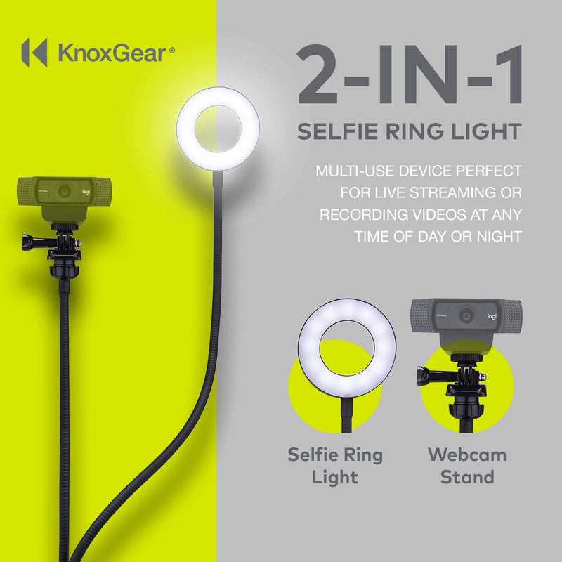  [AUSTRALIA] - Knox Gear Clip On Selfie Ring Light Stand with Flexible Arm and Interchangeable Cell Phone Holder and Webcam/Camera Mount - Clamp to Laptop/Desktop/Desk for Streaming, Video Recording, Conferencing