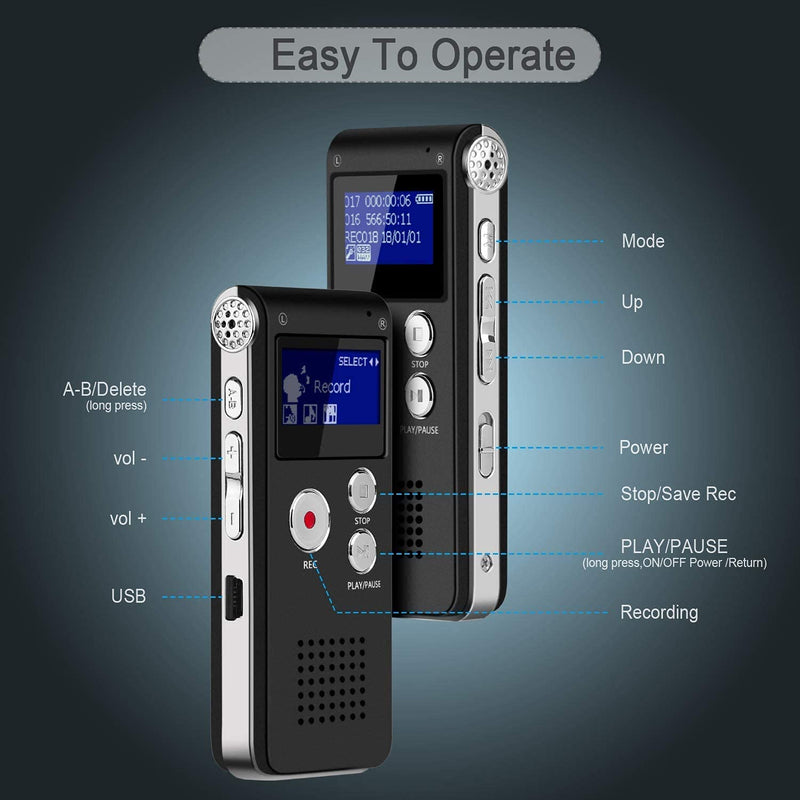  [AUSTRALIA] - Small Digital Voice Recorder-Portable Tape Dictaphone Digitally Activated Mini Audio Recording Device with Dual Sensitive Microphones and MP3 Playback for Lectures Meetings (8GB) 8GB
