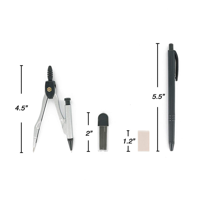 Emraw 9 Piece Math/Geometry Tool Set Includes: Scale-Arm Compass With a Pen, White Eraser, Lead Pencil With Lead Refills & Protractor Set - Great for School, Home & Office - (2-Pack) - LeoForward Australia