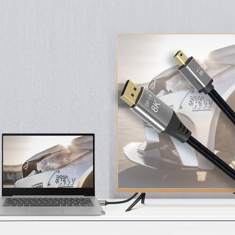  [AUSTRALIA] - CABLEDECONN 3M 10FT Mini DP to DisplayPort 8K Cable 8K(7680x4320)@60Hz 4K@144Hz DisplayPort 1.4 Bi-Directional Transmission DisplayPort to Mini DisplayPort 8K Cable