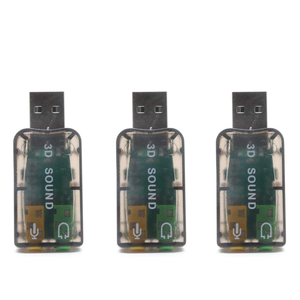  [AUSTRALIA] - Xiaoyztan 3 Pcs 3D External Drive-Free USB Sound Card 5.1 Channel USB Audio Adapter with 3.5mm Audio Jacks, Black