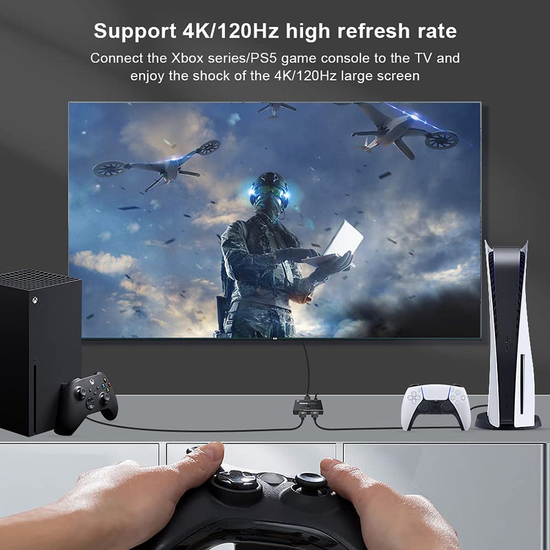  [AUSTRALIA] - CABLEDECONN HDMI 2.1 Ultra HD 8K High Speed 48Gbps Directional Switch Adapter 2in 1out 8K@60Hz 4K@120Hz Converter Compatible with Xbox PS5 Projectors Monitors