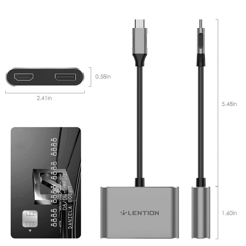  [AUSTRALIA] - LENTION USB C to HDMI & DisplayPort Adapter, Support Single 4K@60Hz or Dual 4K@30Hz, Compatible New MacBook, Surface Book 2/Pro 7/Go, XPS 13/15, More, Stable Driver Certified (CB-C52s, Space Gray)