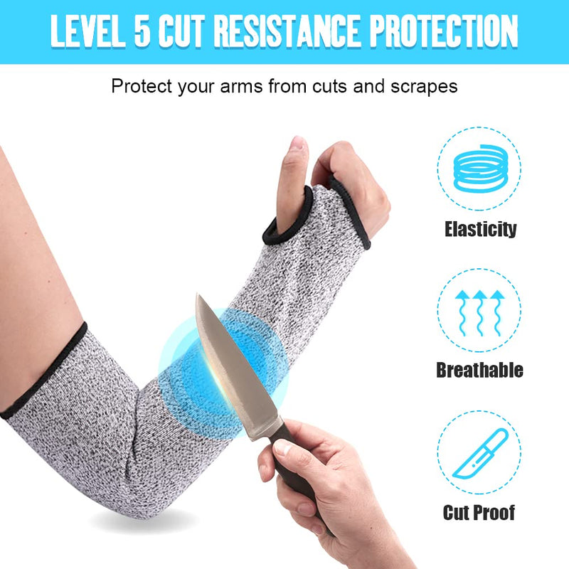  [AUSTRALIA] - 2 Pairs Level 5 Cut Resistant Sleeve 15.7/17.7 Inch Arm Sleeve Arm Protection Knit Sleeves Safety Heat Resistant For Thin Skin, Anti Abrasion Safety Arm Guard for Garden Kitchen Slash Resistant Sleeve Grey+black