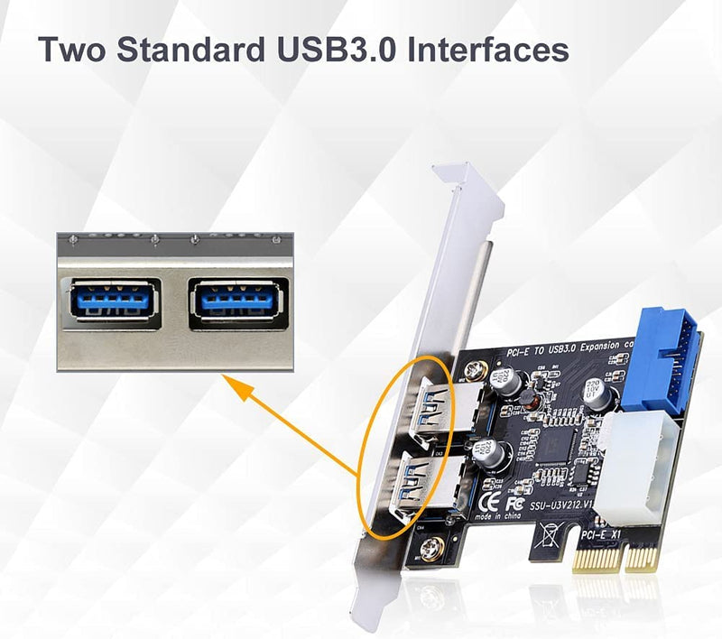  [AUSTRALIA] - Diyeeni 2 Ports PCIE to USB 3.0 Expansion Card, USB Port Card, PCIe USB Card with Internal 20Pin Connector, No Need Additional Power Supports Windows XP / Vista / 7/8/10, 5Gbps Speed