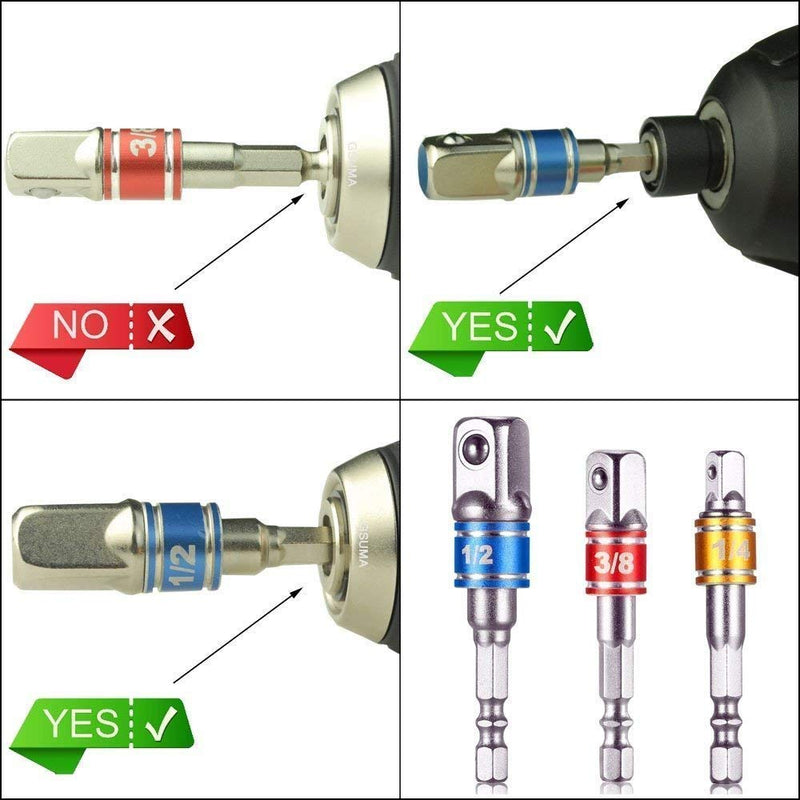 3Pcs 1/4" 3/8" 1/2"Hex Socket Adapter Drill Bits Set,Impact Grade Socket Wrench Adapter Extension Set,105°Right Angle Drill Bit Adapter Attachment 1/4" Drive Hex Magnetic Bit Socket Screwdriver Drill - LeoForward Australia