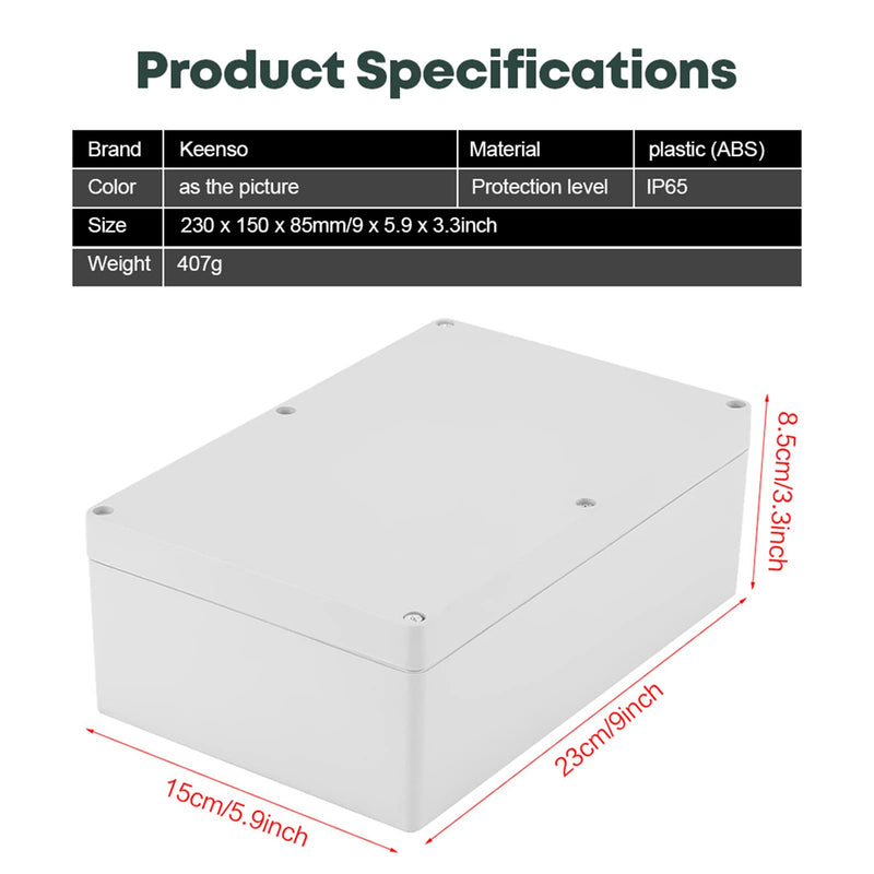  [AUSTRALIA] - Waterproof Junction Box, Gray Plastic Enclosure Project Case DIY Wiring Junction Box 230*150*85mm