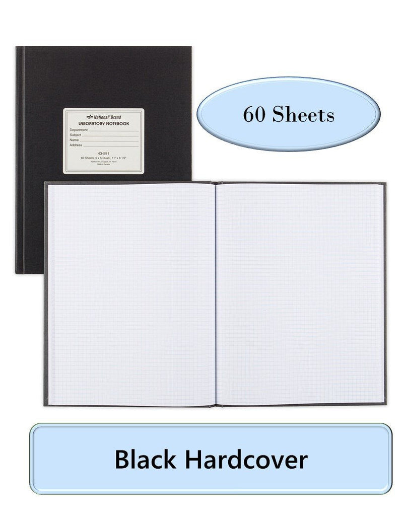  [AUSTRALIA] - NATIONAL Brand Laboratory Notebook, 5 X 5 Quad, Black, White Paper, 11 x 8.5", 60 Sheets (43591)