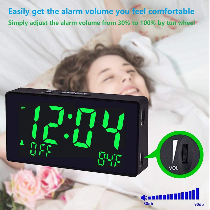 LED Digital Alarm Clock with USB Charger Port, Temperature, Snooze, Dimmable, Adjustable Alarm Volume, 12/24 Hour, Simple Operation Clocks for Bedroom and Living Room (Green LED) Green Led - LeoForward Australia