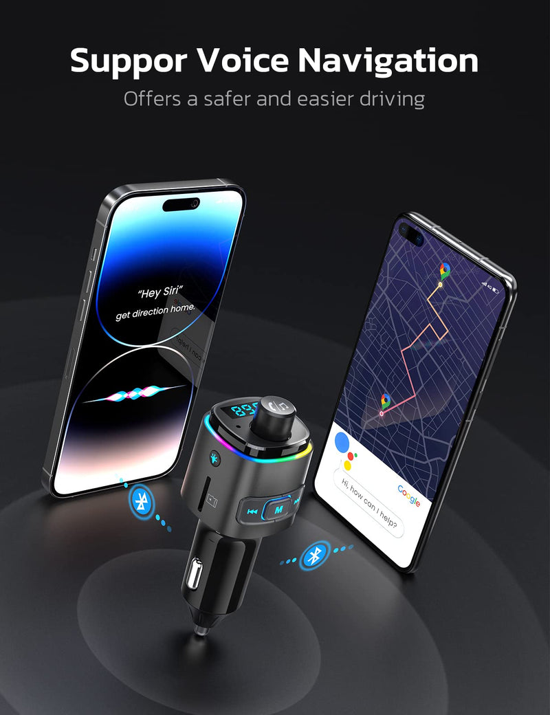  [AUSTRALIA] - Nulaxy Bluetooth FM Transmitter for Car, 7 Color LED Backlit Bluetooth Car Adapter with QC3.0 Charging, USB Flash Drive, microSD Card, Handsfree Car Kit (B- Black)