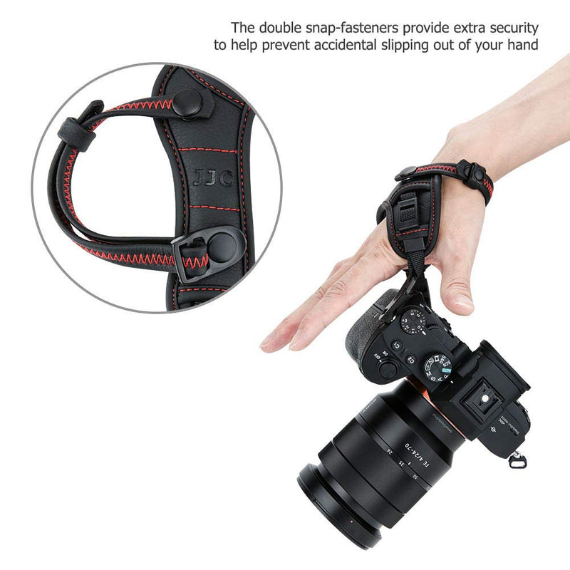  [AUSTRALIA] - JJC Deluxe Mirrorless Camera Hand Grip Strap for Canon EOS R5 R6 R RP M50 M6 Mark II Nikon Z7 Z7II Z6 Z6II Z5 Z50 Z fc Zfc Fuji Fujifilm X-T4 X-T3 X-T2 X-S10 X-T30 X-T20 X-E4 X-E3 X-PRO3 & More Red Thread