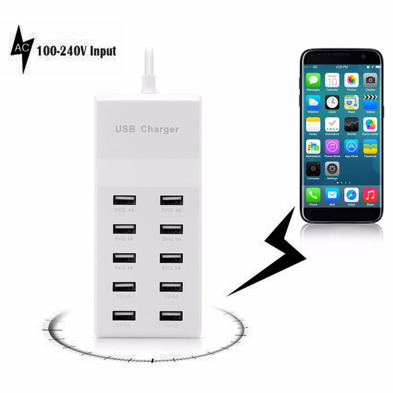  [AUSTRALIA] - USB Charger USB Charging Station 10-Port USB Desktop hub Wall Charger, Suitable for iPhone/iPad/Samsung Galaxy Note Tablet Android Smartphone Multi-Function Device (White)