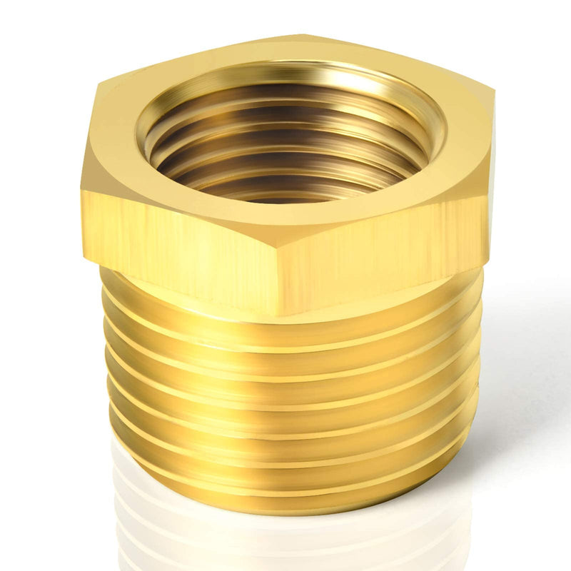  [AUSTRALIA] - TAISHER 2PCS Brass Reducer Hex Bushing Threaded Pipe Fitting 3/4" NPT Male x 1/2" NPT Female Adapter 3/4" MNPT x 1/2" FNPT 2