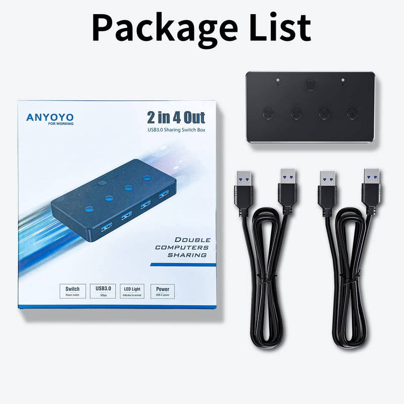  [AUSTRALIA] - ANYOYO USB 3.0 KVM Switch Selector 4 Port 2 Computers Peripheral Switcher Adapter with One Button Switch and Independent USB Switch for PC Mouse Keyboard Scanner Printer USB hubs