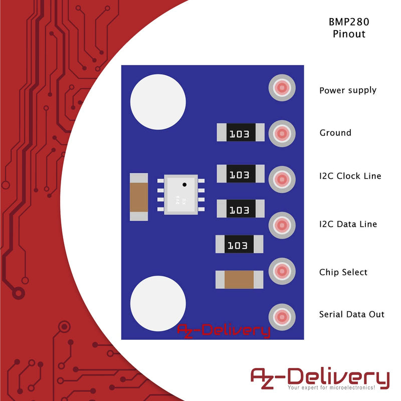  [AUSTRALIA] - AZDelivery 5 x GY-BMP280 barometric sensor for air pressure measurement compatible with Arduino and Raspberry Pi including e-book!