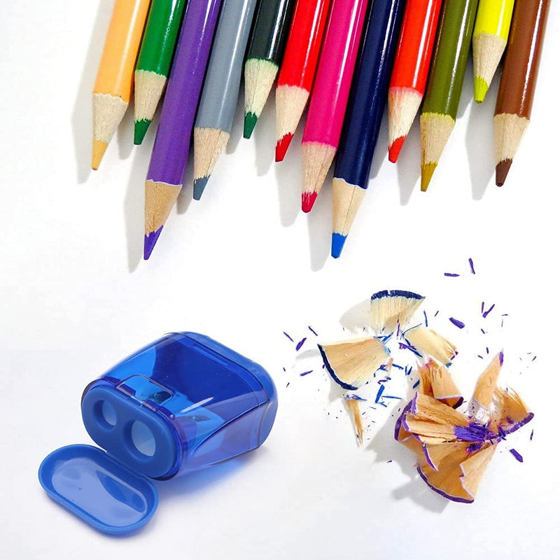  [AUSTRALIA] - Pencil Sharpeners, 4 Pcs Pencil Sharpener Manual Double Holes Pencil Sharpener with Lid Colored Pencil Sharpener for Kids, Portable Compact Pencil Sharpeners for School Office Home Art Supply